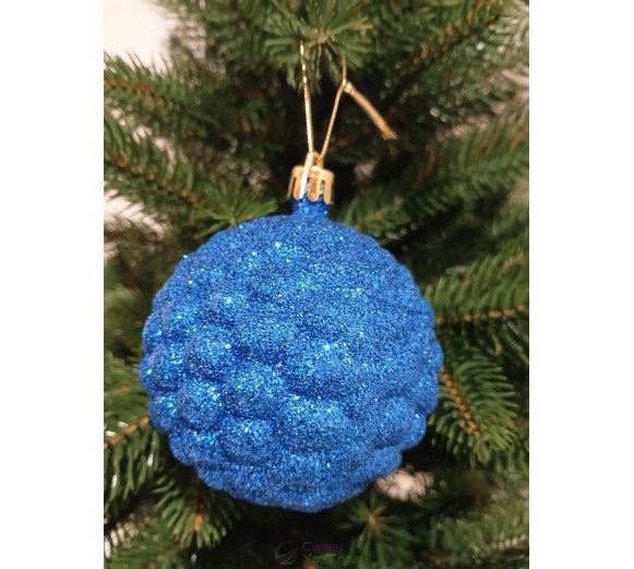 Новорічна куля в блискітках "Бульбашка" синя Ø80мм, ціна за набір 4шт